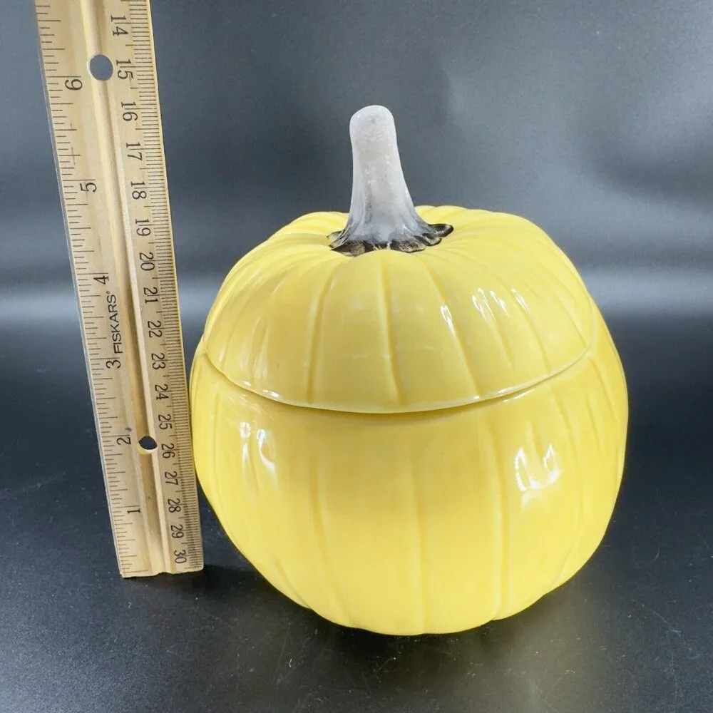 Crate & Barrel B Eigen Harvest Yellow‎ Pumpkin Squash Ceramic Bowl Canister Jar